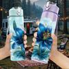1PC Blue Poppy Watercolor Flower Pattern 750ml Color Plastic Sports Water Bottle Leakproof Flip Straw Lid Suitable for Sports Office Home Use