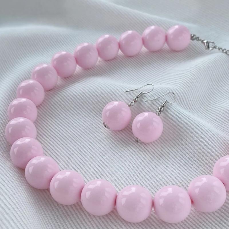 2Pcs Bohemian Colorful Bead Jewelry Set Adjustable Choker Necklace Earrings for Women Music Festival Accessory