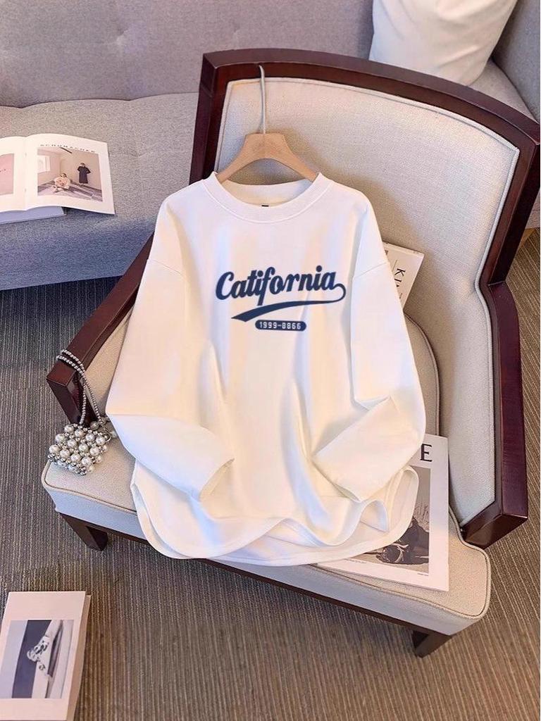 Women's Loose Plush Base Layer Mid-Length Split Long-Sleeve Tee