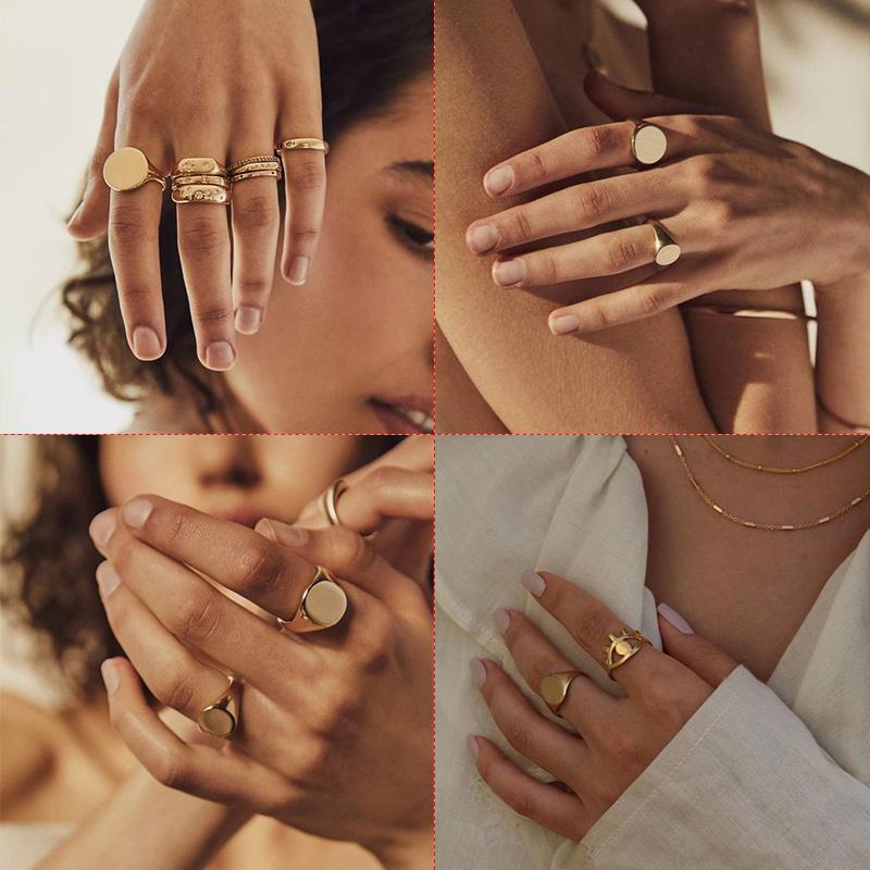 Anillo Sello Personalizado para Mujer, Anillo Grueso Redondo con Sello de Inicial, Acero Inoxidable Punk Moda Genuina Joyería Regalo Para Chicas