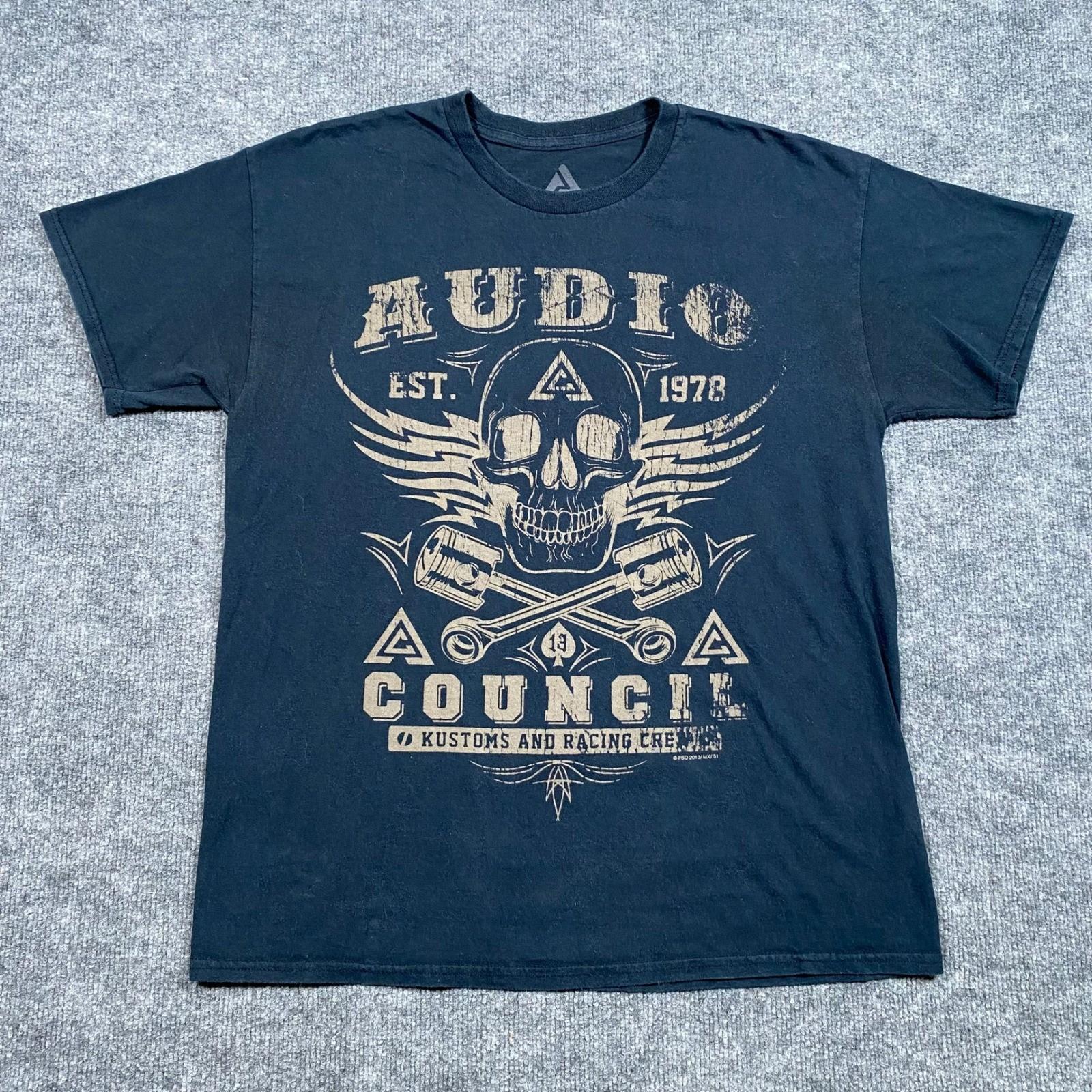 Audio Council Mens Black Skull Pistons Racing Crew Graphic T-Shirt Large Unisex T-Shirt S