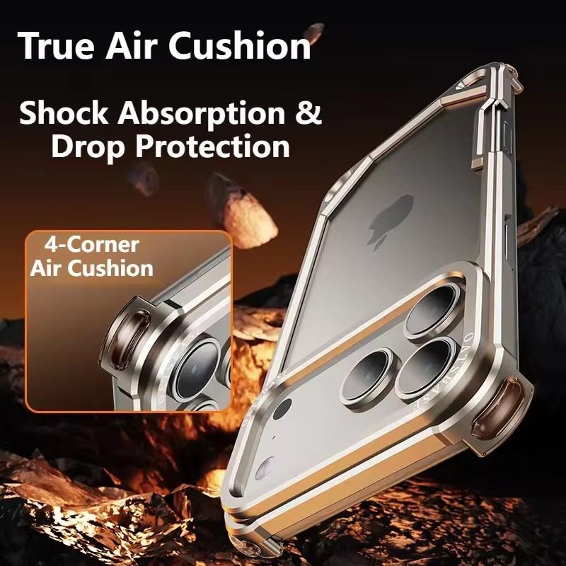 Metal Frameless Phone Case for iPhone 17Air 17 16 15 Pro Max 17Pro 16Pro 15Pro Ultra-thin Magsafe Phone Case Air Cushion Shockproof