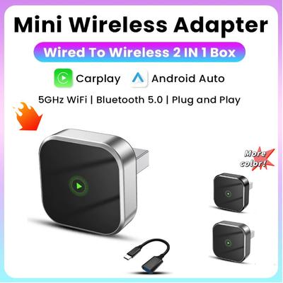 Adapter 2 w 1 Bezprzewodowy CarPlay Przewodowy do Bezprzewodowego Android Auto Mini Smart AI Box Typ-C USB Plug and Play