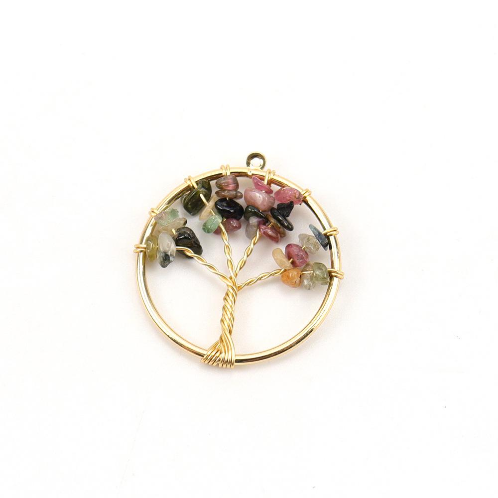 Gold 3Cm Tree Of Life Pendant Natural Crystal Gravel Fortune Tree Necklace Diy Accessories N114