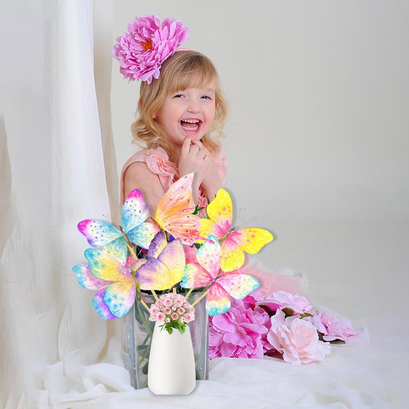 2025 New Model, Spring Flowers, Party Decoration, 12pcs/set, Butterfly Pattern, Vase Plugin, Cake Decoration, Cake Plugin