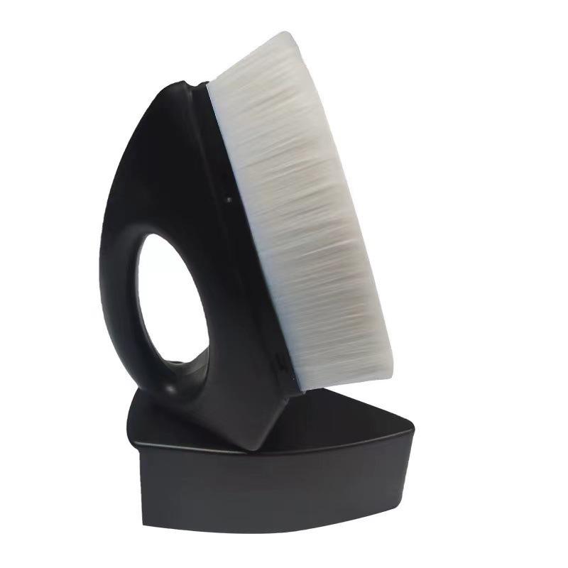 Compact Triangular Hair Brush and Small Iron Foundation Brush with Cover - Ideal for Makeup, Nail Dusting, and Car Cleaning.