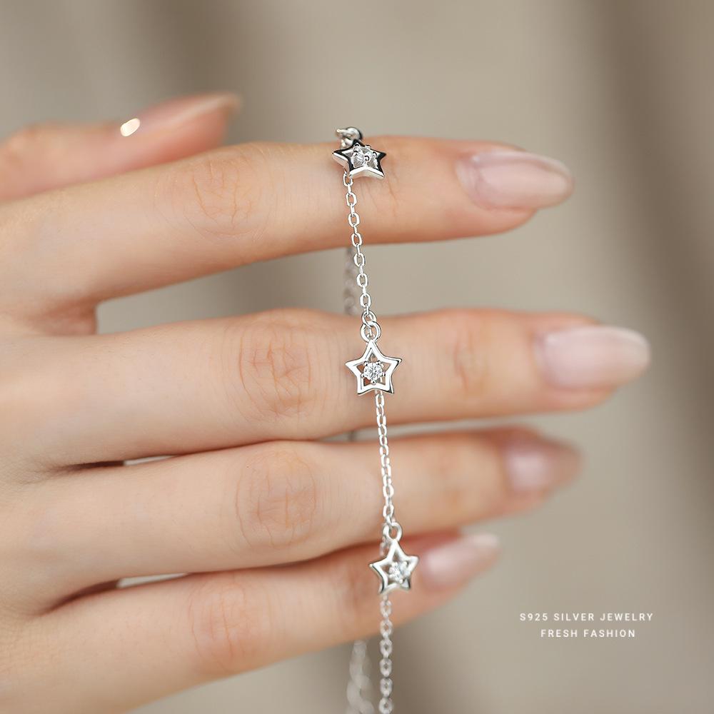 2025 Summer Exquisite Little Star Women's Bracelet - S925 Sterling Silver Tassel, Hollow Design, Fresh Jewelry