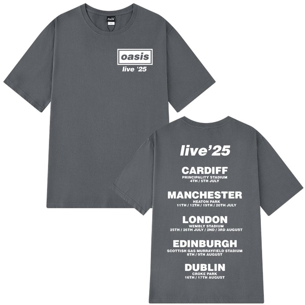 O-Oasis Live 25 Tour T-Shirts British Rock Band Vintage T-shirt Mens Clothing Cotton Casual Short Sleeve T Shirts Tops Fans Gift