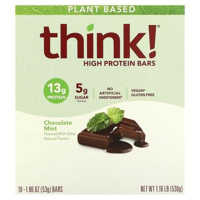 Think!, High Protein Bar, Chocolate Mint, 10 Bars, 53G (1.86Oz) Each