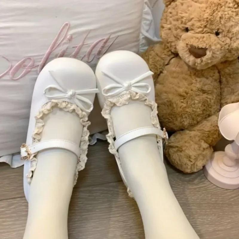 Mode Söt Lolita Bästsäljande Bruna Lackläder Mary Jane Flats, Rosett & Spetskant, Ideala för Tebjudning