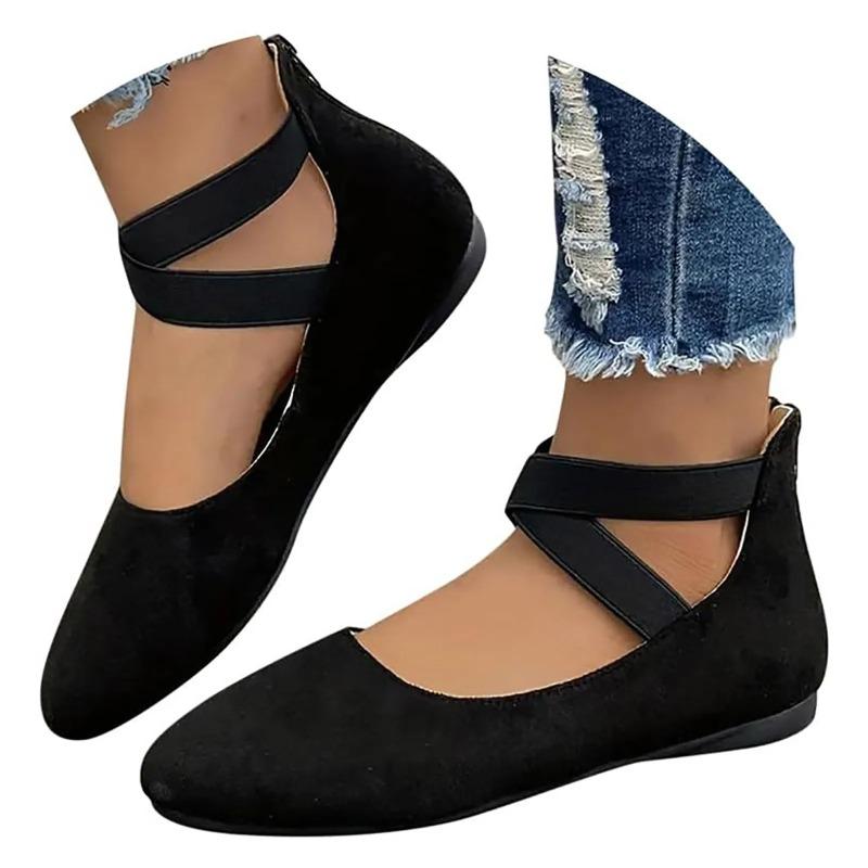 Women's Hollow Flock Flat Shoes Round Toe Shallow Thin Soft Sole Shoes Solid Color Casual Shoes Elegant Office Ladies Footwear