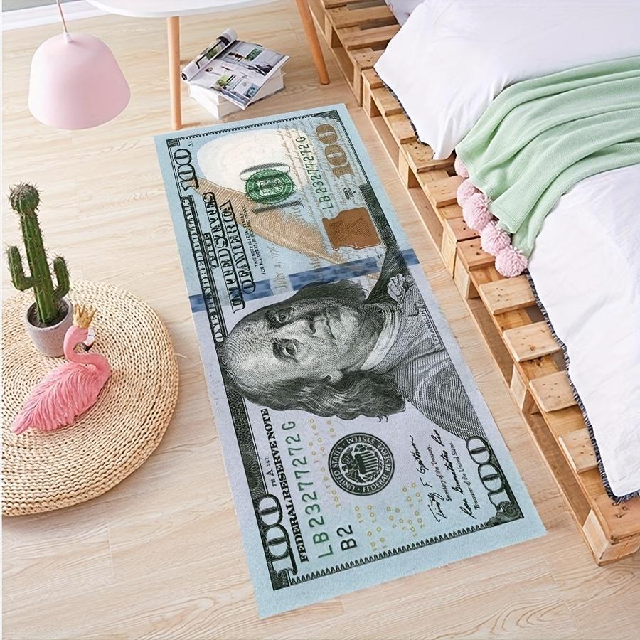 24"x63" Currency Print Non-Slip Runner Rug - Machine Washable Rubberback Hallway Mat, Modern Geometric Floor Carpet for Kitchen/Bedroom/Entryway