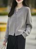 25 Spring/Autumn Women's Round Neck Double Zipper Thick Wool Knit Cardigan - Loose Fashionable Outerwear