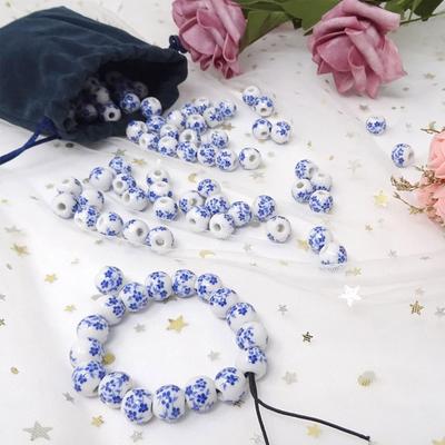 49pcs, 8/10mm Ceramic Material Ceramic Beads Ceramic Flower Round Beads Spaced Beads DIY Bracelet Necklace Earrings Keychain Foot Chain