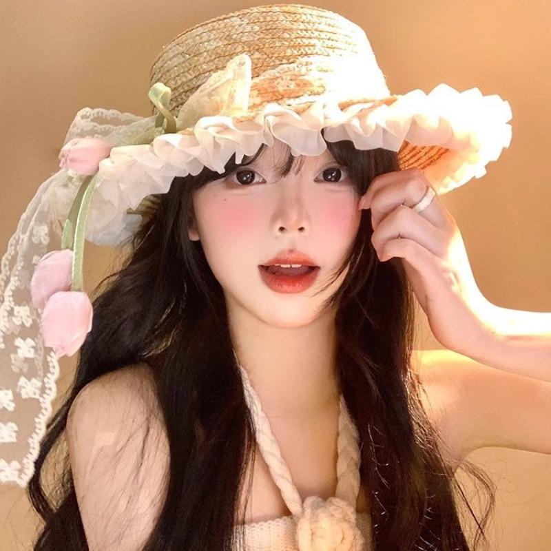 Straw Hat Women's Summer Sun Protection Hat Big Brim Sun Hat Seaside Vacation Beach Sun Hat Streamer Bow Cool Hat