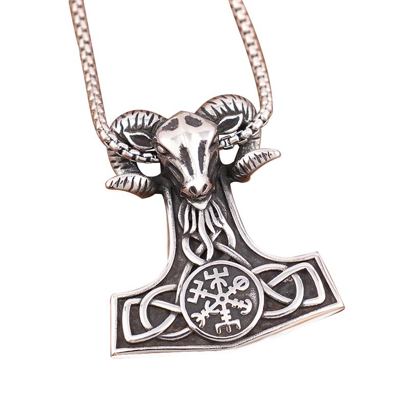 Vikings Thor Hammer Pendant Stainless Steel Mjolnir Necklace Nordic Rune Vegvisir Jewelry Popular Norse Scandinavian