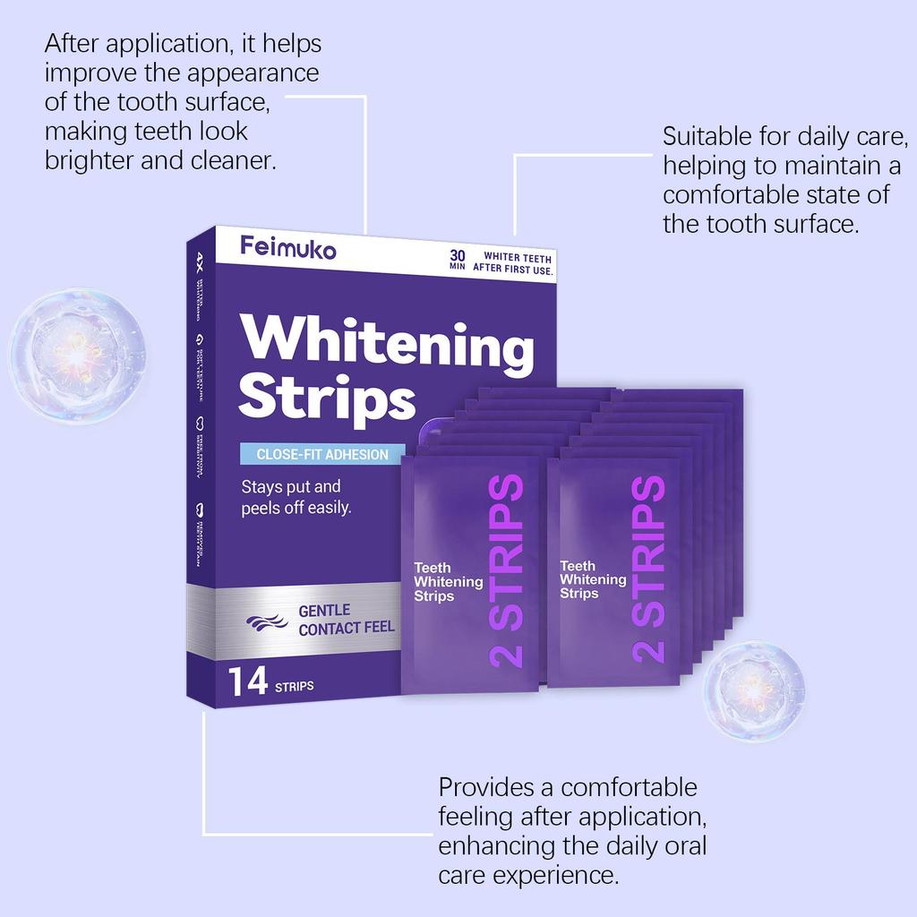 Feimuko Teeth Whitening Strips 14 Strips 30-Min Fast Whitening Close-Fit Gentle Safe Teeth Whitener