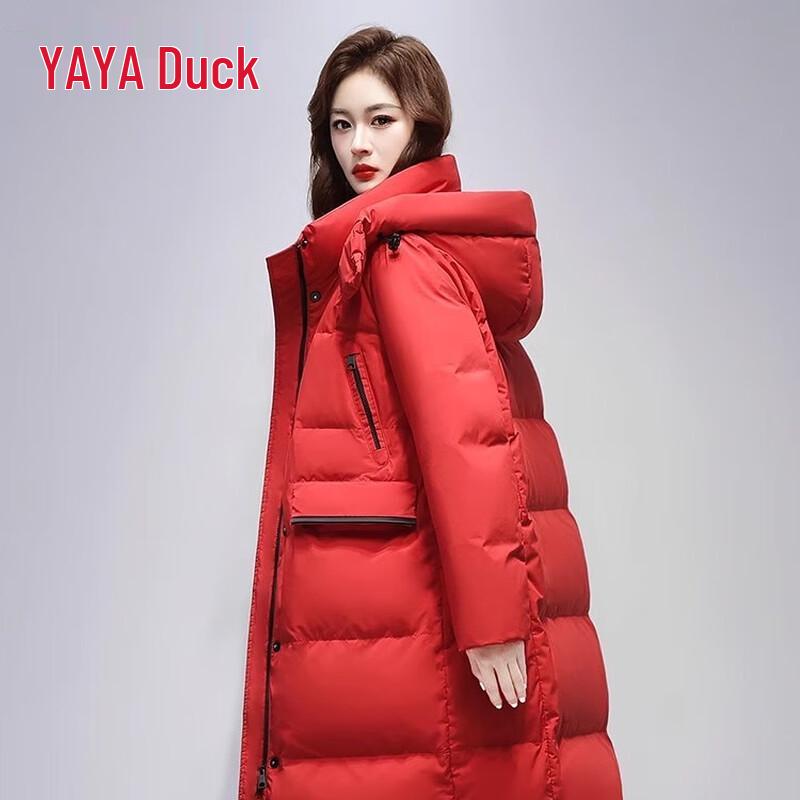 YAYA Women's Long Stand Collar Hooded Down Jacket