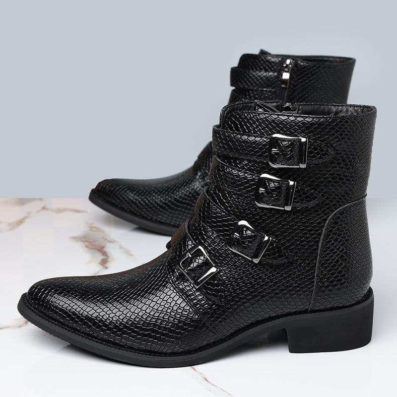 

Роскошный бренд Мужские ботинки Классические деловые ботинки Модные повседневные ботинки с высоким верхом Высококачественные кожаные ботинки Мужские ботинки для мотоцикла 39 чёрный