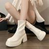 Small Thick High-heeled Short Boots Women's 2025 Autumn and Winter New Waterproof Platform Thick-soled Medium Tube Elastic Boots Thin Knight Boots