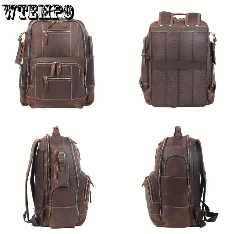 Vintage Men's Genuine Leather Backpack Classic Outdoor Travel Bag Large Capacity Crazy Horse Leather