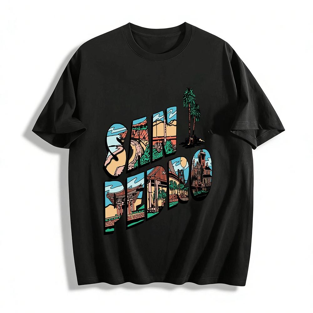 

San Pedro Landmark Print Casual Short Sleeve T-Shirt Pure cotton T-shirt XXS
