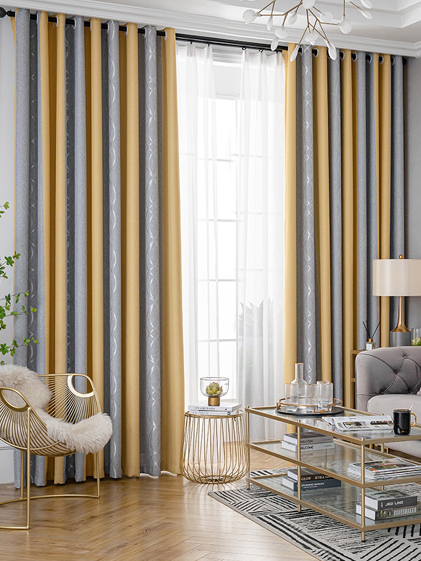 Verdikte Gestreepte Gordijnen Voor Kinderen Kinderkamer Woonkamer Slaapkamer Naadloze Verbinding Gordijnstof W130xH100cm&Grommet Top geel