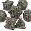 7 Pcs GreenTree Stump Root Metal Dice Solid Metal Polyhedral Dice Set Suitable for Role-Playing RPG  Board Game Card Game