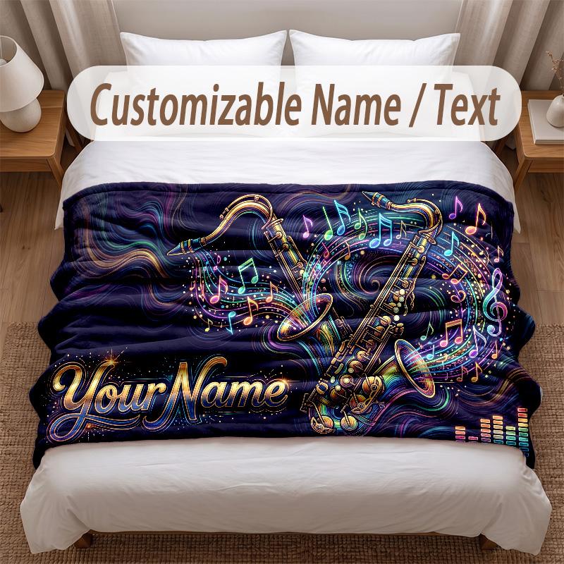 Music General Theme Soft Blanket Personalized Custom Name Text Print Warm Blanket Home Sofa Bedroom Decor
