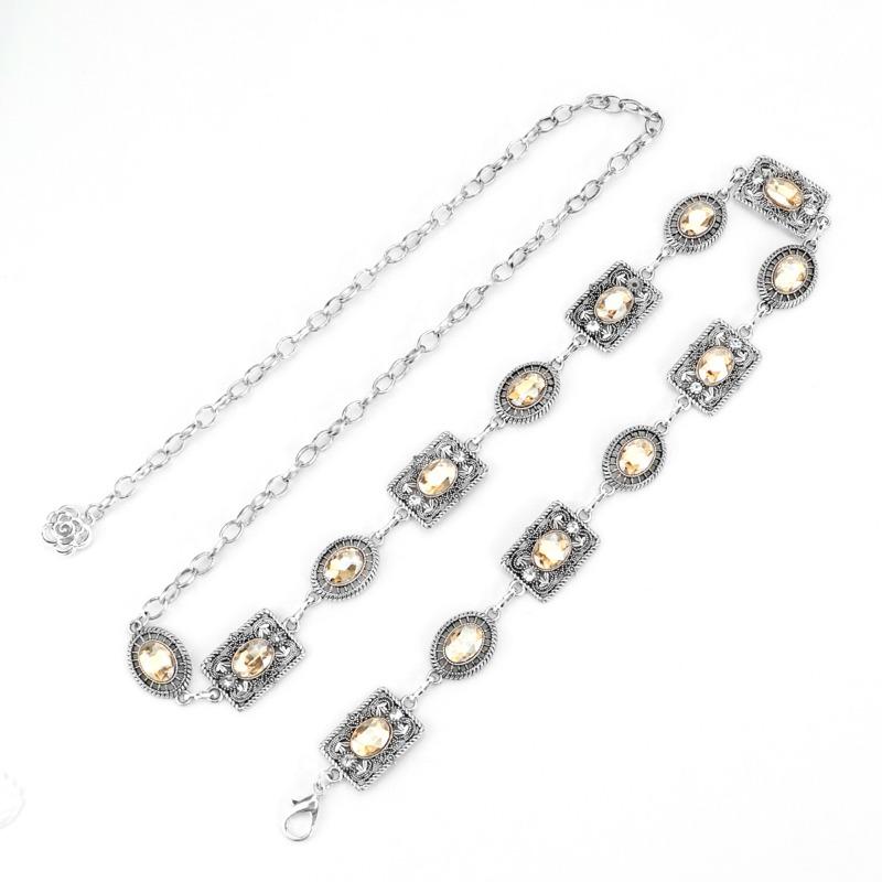 Mary Waist Chain Accessories Dress Gold Silver Metal Oval Carved Chain Rhinestone Belt Women's Multi-hoop Design