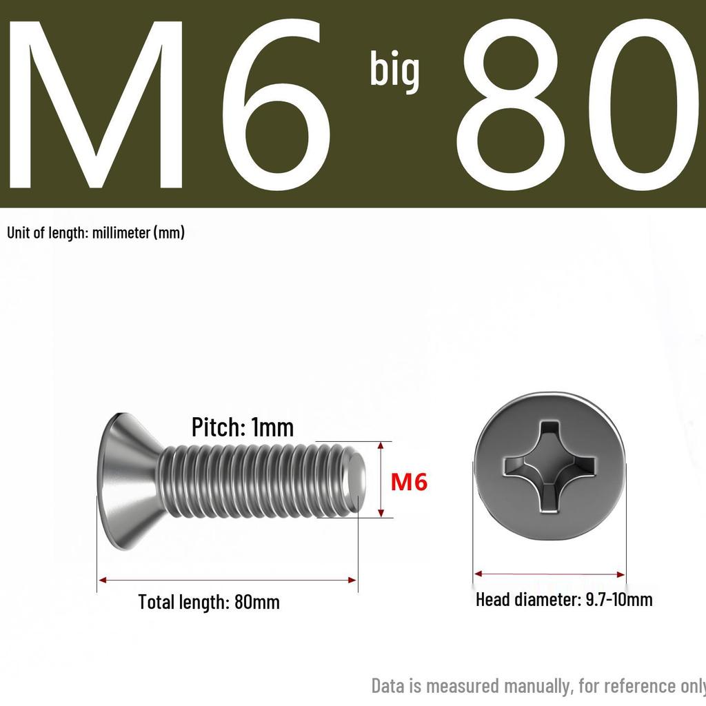 201 Stainless Steel Countersunk Phillips Head Screw: Flat Head Bolt M2-M8