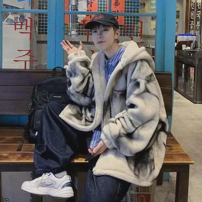 Men's Winter Hooded Cotton Coat - Korean Style Lamb Wool & Velvet, Casual Loose Fit Jacket.