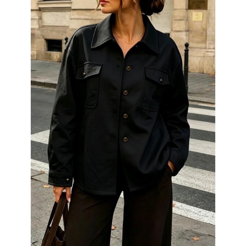 Women Loose Casual Faux Suede Lapel Button Pocket Autumn Winter Jacket