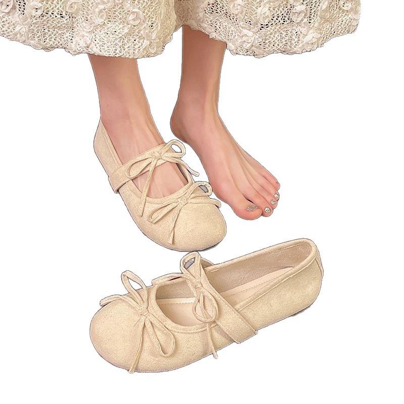 French retro Mary Jane shoes 2025 new flat bottom round head gentle bow fashionable versatile super soft shoes