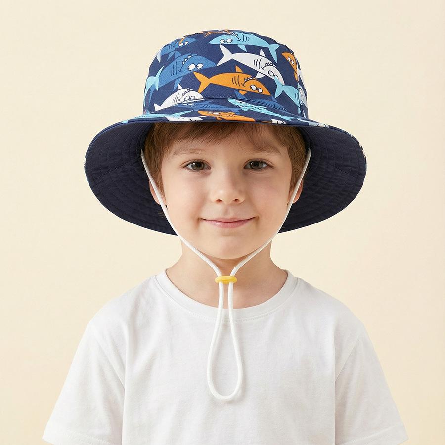 Spring & Summer Kids' Cotton Shark Bucket Hat - Wide Brim for Boys & Girls