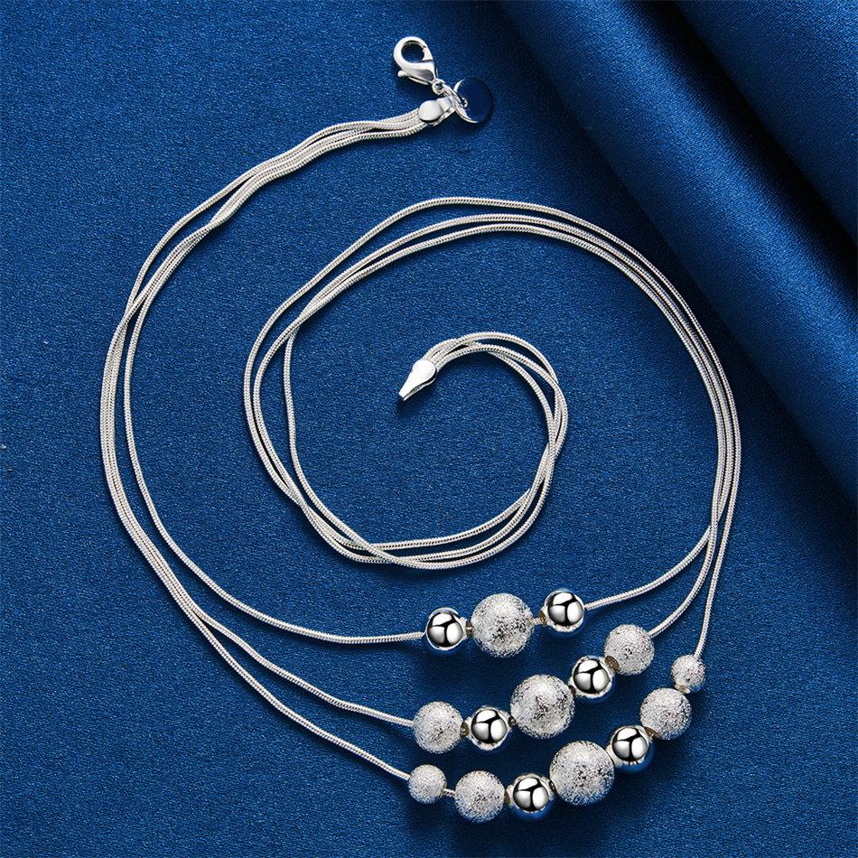 925 Sterling Silver Exquisite Frosted Glossy Beaded Necklace Women Fashion Party Favor Wedding Jewelry