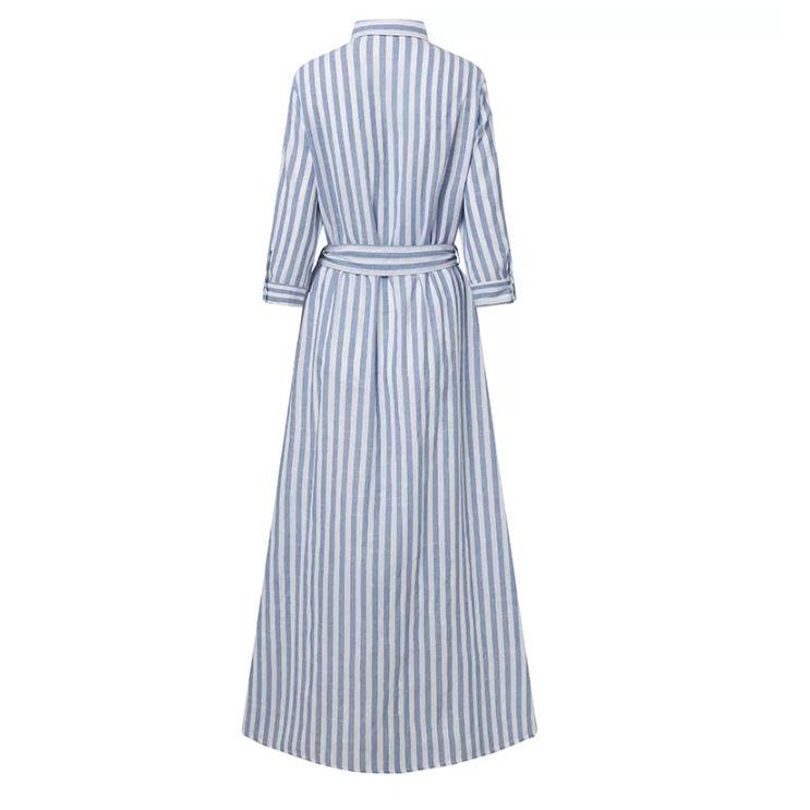 Striped Cotton Linen Yarn-Dyed Cardigan Dress with Belt