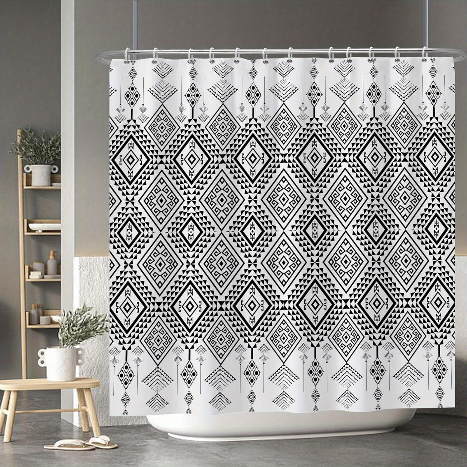 

Moroccan Bohemian Curtain - Black & White Stripes, 12 Hooks, Fashionable Bath Decor W60H190(CM)-1 Pcs