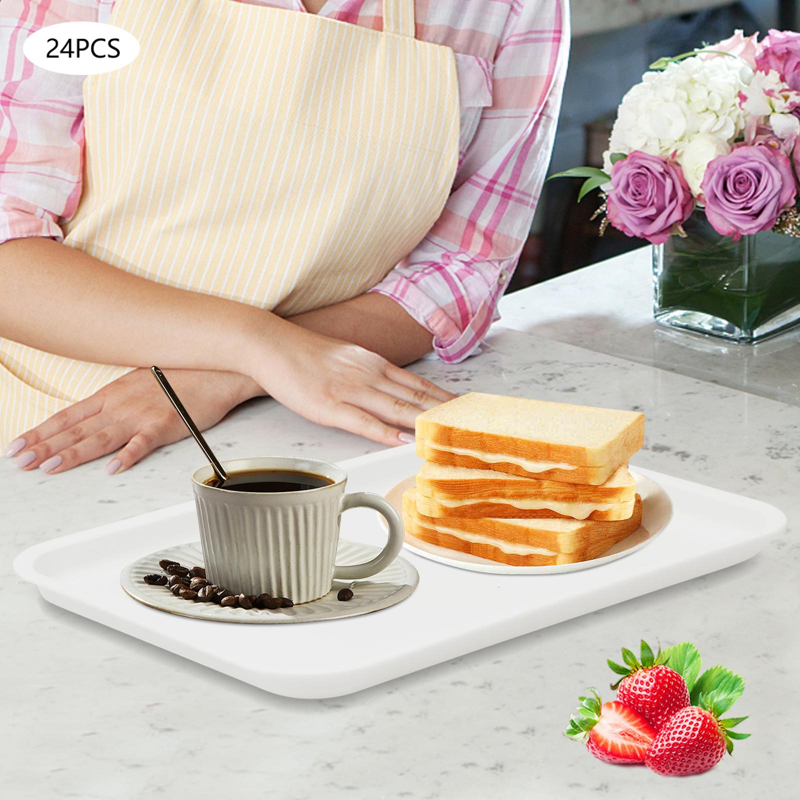 24-Pack White Plastic Serving Trays, 36x27cm Large Size PP Food Trays, Heavy-Duty Rectangular Fast Food Trays for Restaurant белый