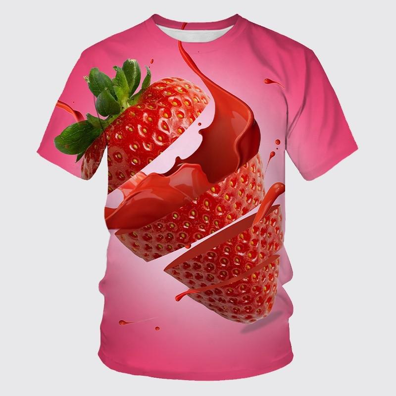 Summer Round Neck Delicious Fruit Strawberry Pattern 3D Print Top Fashionable Casual Short Sleeved Men's and  Women's Unisex T-shirts