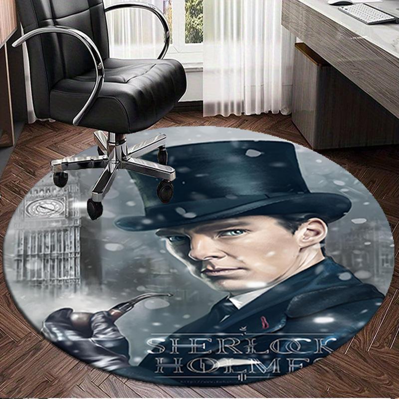 Sherlock Victorian Mystery Round Rug for Livingroom,Bedroom, Palyroom, Chair Rug, Area rug, Circle Carpet, Large Size Fan Christmas gift