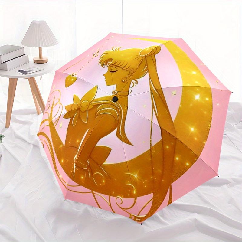 

1pc Golden Moonlit Silhouette Cartoon Umbrella, Portable 3-Fold Compact Umbrella, Suitable for Camping, Hiking and Travel, Ideal Easter Birthday Gift