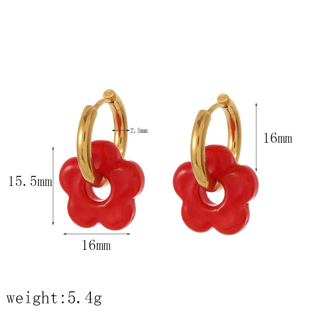 Colorful Small Flower Stainless Steel Charms Earring 18K Gold Plated Circle Ear Buckle Hoop Earrings Jewelry for Women