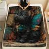 Winged Black Cat  Print Flannel Blanket, High Quality Comfortable for All Seasons, Home Decor, Warmth and Comfort