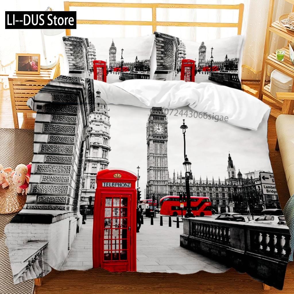 Architectuur Dekbedovertrek Set Wereld Klassieke Architectuur Beddengoed Set Microvezel Huishoudtextiel 3-delige Sets Eenpersoons Tweepersoons Kingsize US King(264*228cm)3pcs
