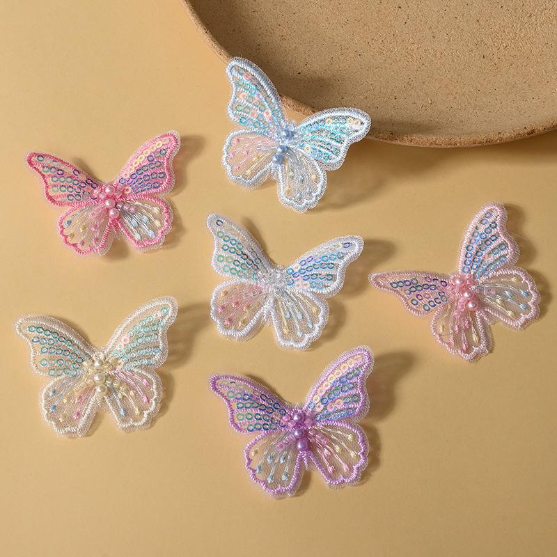 

20pc Sequins With Pearl Mesh Hollow Butterfly Patch DIY Clothing Hair Accessories Embroidered Lace Bow Hat Skirt Decoration