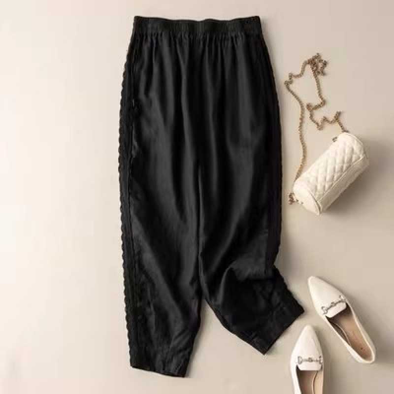 

Новые свободные литературные ретро хлопково-льняные корсетные брюки, подчеркивающие стройность ног 3XL чёрный