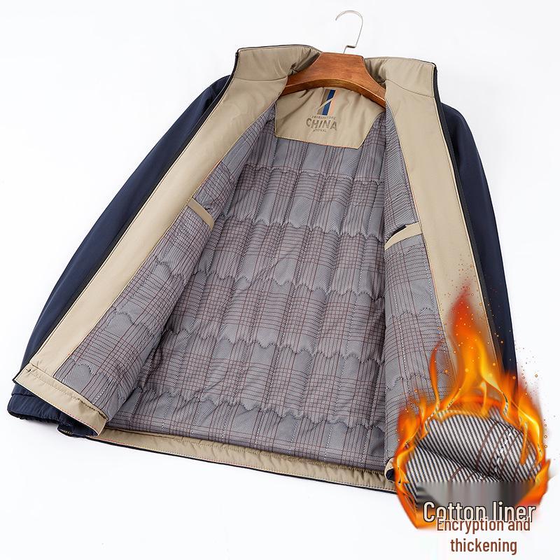 Men's Winter Cotton Jacket: Thickened, Stand Collar, Business Casual, Middle-Aged Dad's Outerwear.