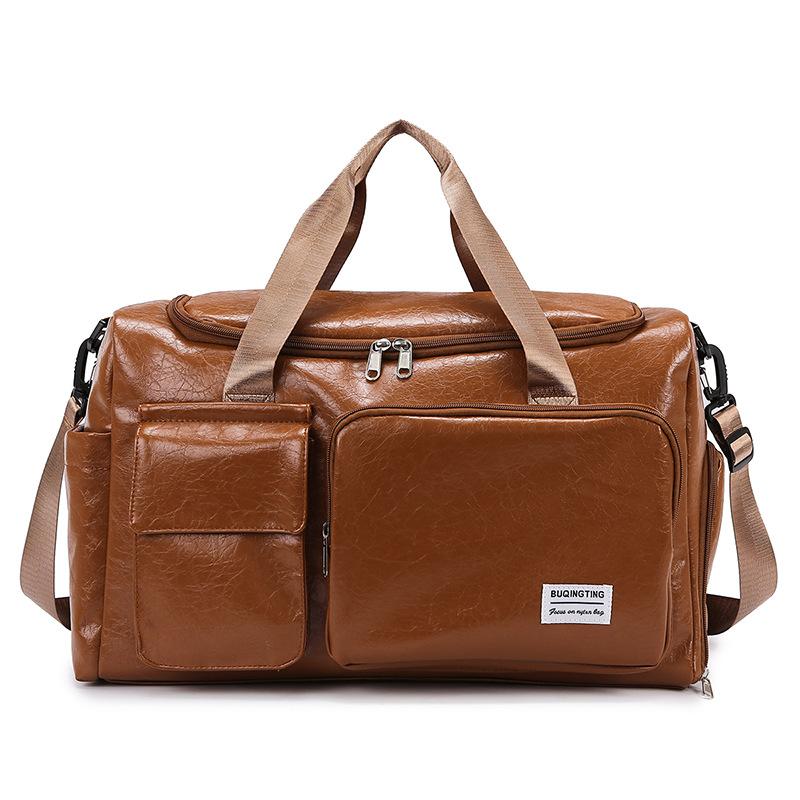

Pu Material Portable Travel Bag Large Capacity Business Trip Portable Storage Bag Independent Shoe Compartment Sports Fitness Bag светло-коричневого