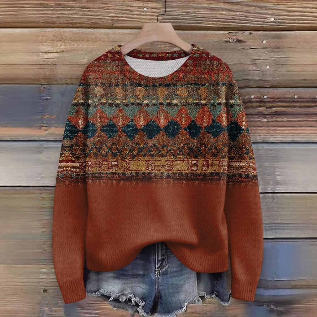 Maglioni Pullover a Maniche Lunghe da Donna Girocollo Casual Carino Stampa Maglia Maglione Oversize